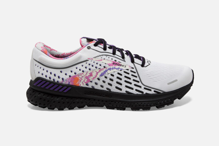 Brooks Adrenaline GTS 21 Road Running Shoes Mens - White/Black/Purple - ZJXCS-2631